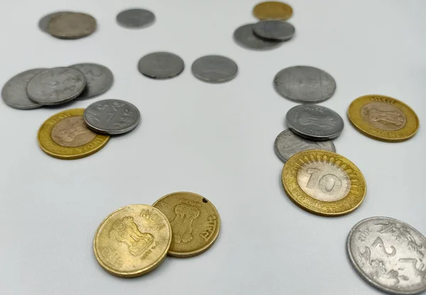 Indian Currency Coins White Background — Stock Photo, Image