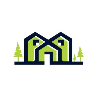 Kır evi veya yeşil ev simgesini Emlak ajansı veya ekoloji ev concept için. Çiftlik yeşil orman veya woodlands park için şirket tasarlanması peyzaj vektör izole sembolü.