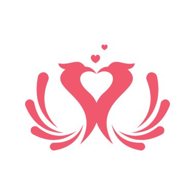 Kalp aşkı vektör logosu olan bir kuş. Aşk kuşu logo vektörü.