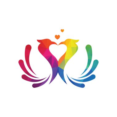 Kalp aşkı vektör logosu olan bir kuş. Aşk kuşu logo vektörü.