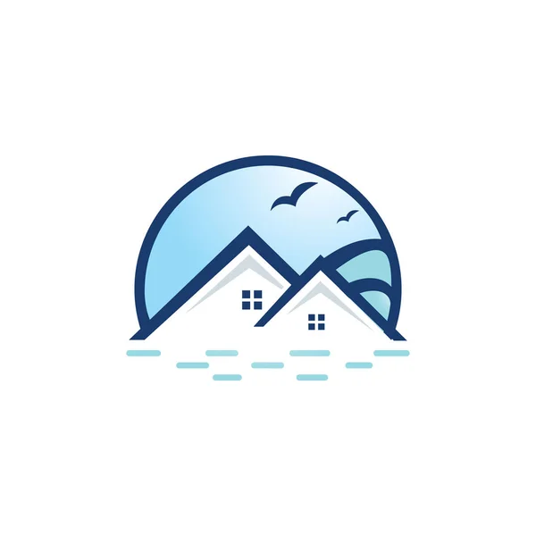 Abstrakte Welle Und Haus Logo Design Kreatives Modernes Strandeigentum Logo — Stockvektor