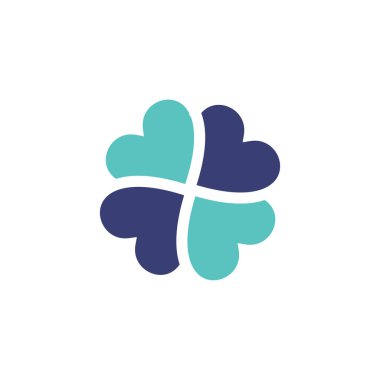 Dört kalp sosyal vektör sembolü. Kalp çapraz logosu.