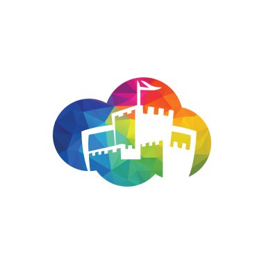 Bulut logosu tasarlanmış bir kale. Gökyüzündeki şato çizimi..