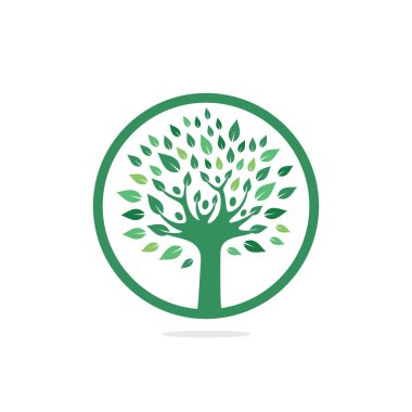 İnsanlar logo ağaç logosu vektör tasarımı. Sağlıklı kişi insanlar ağaç eko ve biyo simge insan karakter simgesi doğa bakım sembolü.
