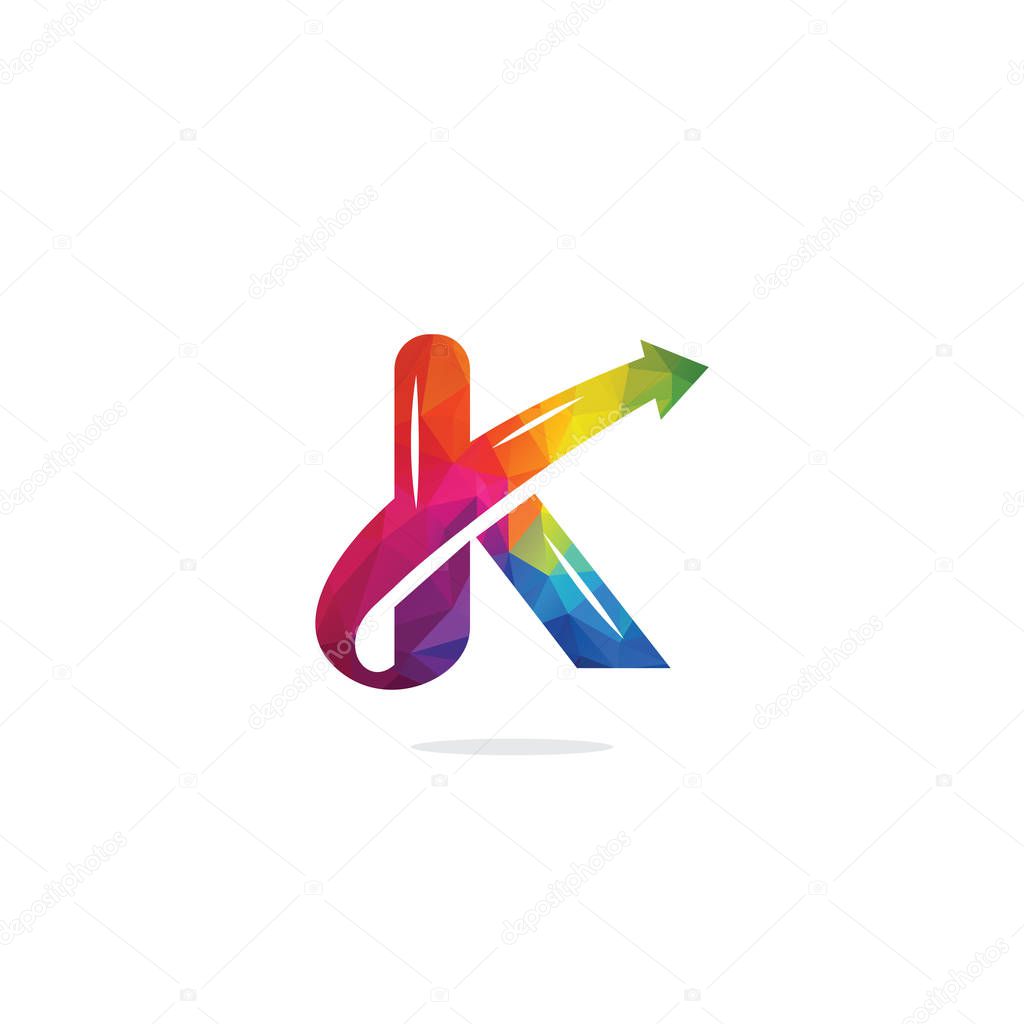 Creative letter K with arrow vector logo design.