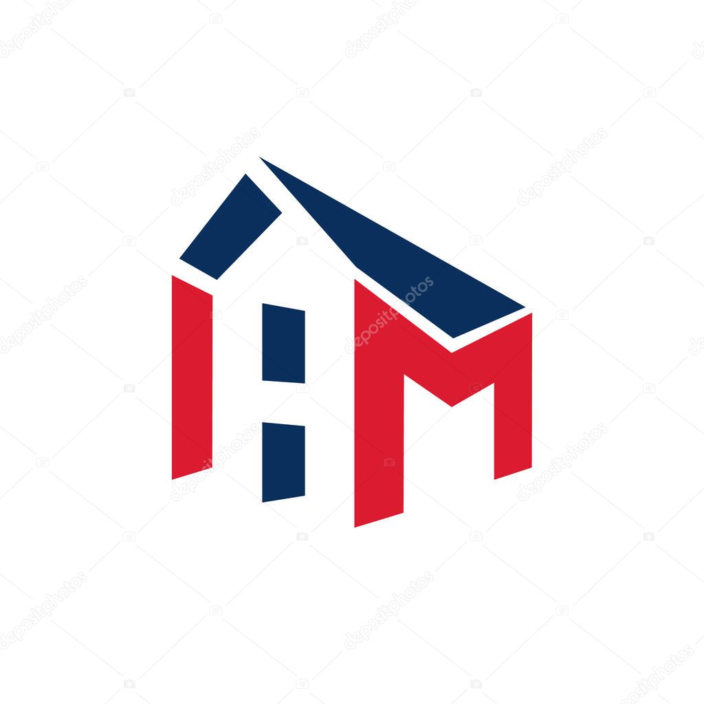 Letter HM House Real Estate Logo. Home initial H M concept. Construction logo template.