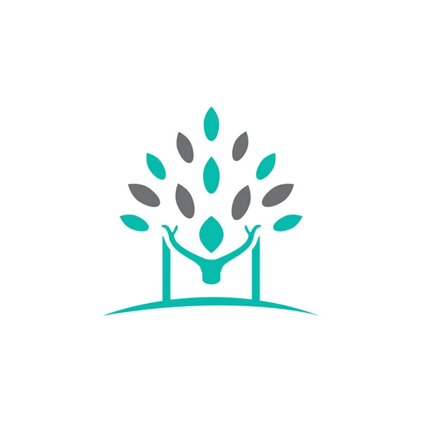 Абстрактный Дизайн Логотипа Зелеными Листьями Человеческим Значком Концепция Логотипа Здорового — стоковый вектор