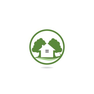 Ağaç evi logo tasarımı. Eco House vektör tasarım şablonu.