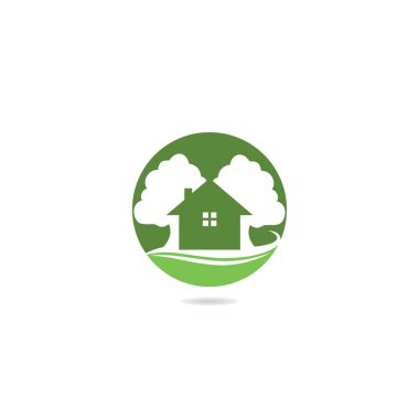 Ağaç evi logo tasarımı. Eco House vektör tasarım şablonu.
