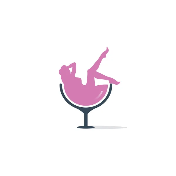 酒杯和女孩标志的设计 葡萄酒标识和女孩图标模板 — 图库矢量图片