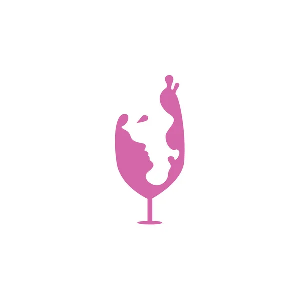 Copo Vinho Design Logotipo Menina Logotipo Vinho Modelo Ícone Menina — Vetor de Stock