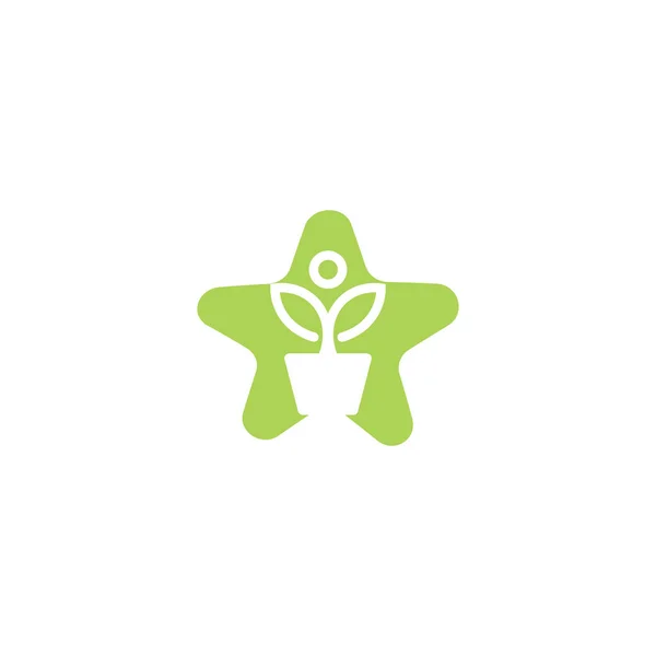 Flower Pot Rostlin Logo Vektorové Logo Růst Hvězda Tvaru Znamení — Stockový vektor