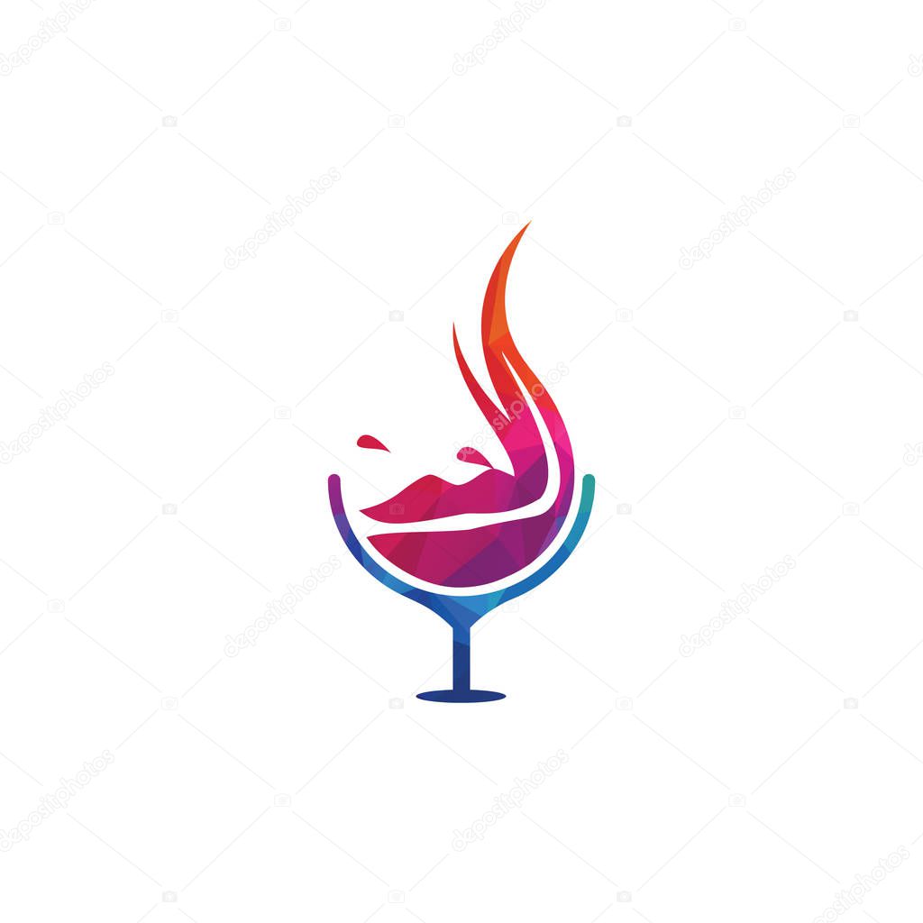 Wine glass and lips vector logo design.