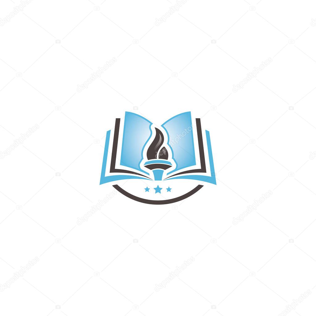 Book and torch education logo design.