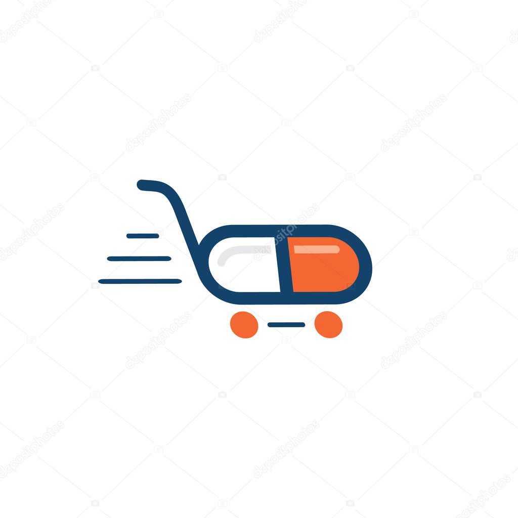 Quick fast medicine capsule pill hospital drugstore delivery logo design.