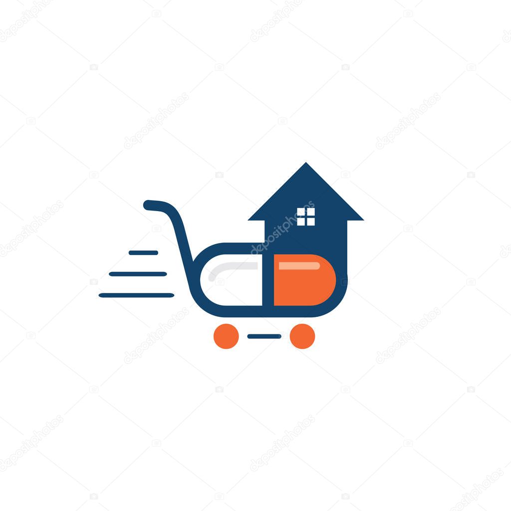 Quick fast medicine capsule pill hospital drugstore delivery logo design.