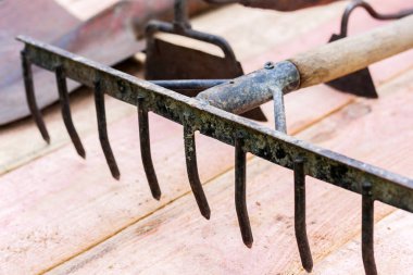 Eski bahçe aletleri konsepti, iyi kullanılmış..