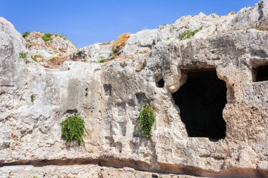 Yunan Syracuse Tiyatrosu, antik anıtın kalıntıları, Sicilya,