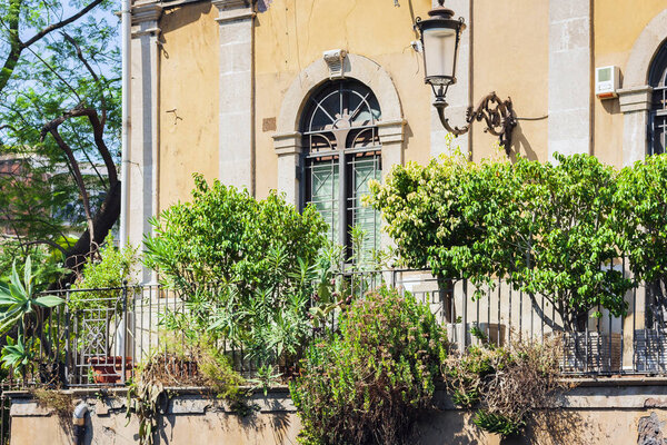Travel to Italy - historical street of Catania, Sicily, facade of ancient buildings