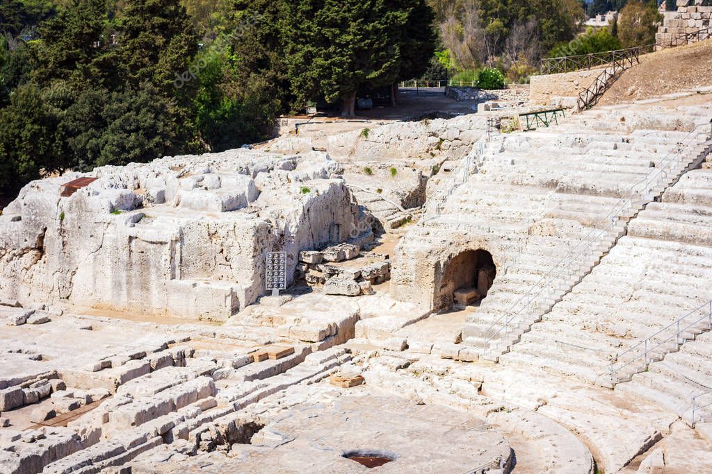 Greek Theatre of Syracuse, ruins of ancient monument, Sicily, It