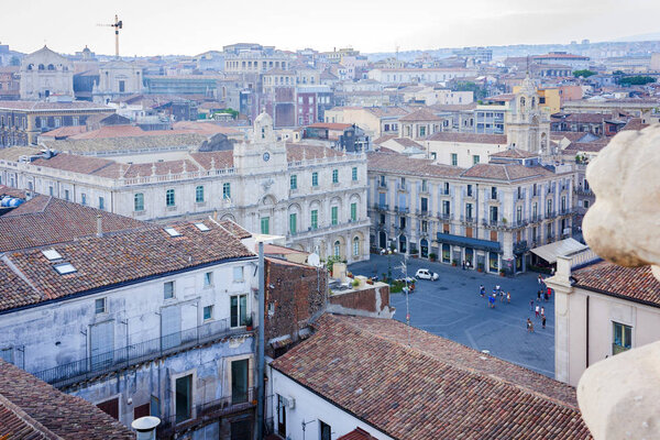 Catania aerial cityscape, travel to Sicily, Italy.