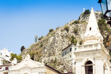 İtalya 'nın güzel şehri, Taormina' nın tarihi sokağı, Sic
