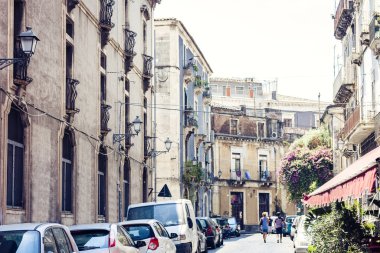 İtalya 'nın güzel şehri, Catania' nın tarihi sokağı, Sici