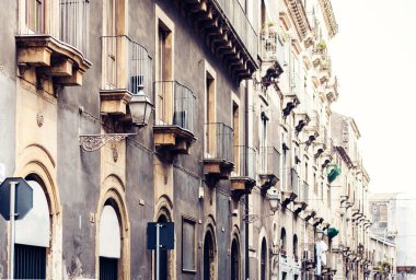 İtalya 'nın güzel şehri, Catania' nın tarihi sokağı, Sici