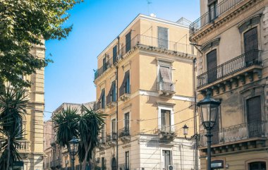 İtalya 'nın güzel şehri, Catania' nın tarihi sokağı, Sici