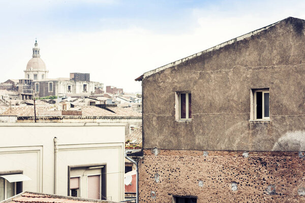 Catania rooftops, aerial cityscape, travel to Sicily, Italy