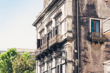 balcony in old baroque building in Catania, traditional architec