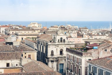 Katanya çatıları, havadan şehir manzarası, Sicilya, İtalya 'ya seyahat.