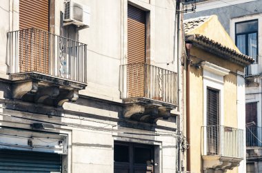balcony in old baroque building in Catania, traditional architec