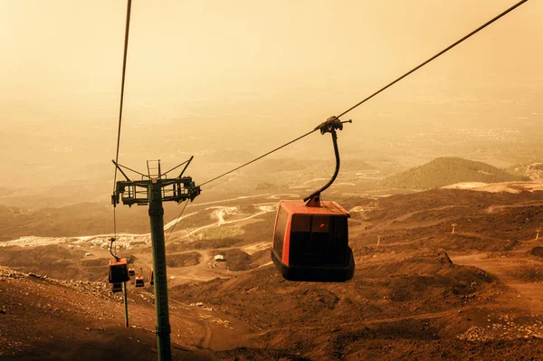 Elevators lift tourists to Mount Etna at sunrise, Catania, Sicil