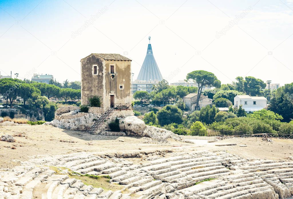 Greek Theatre of Syracuse (Siracusa), ruins of ancient monument,