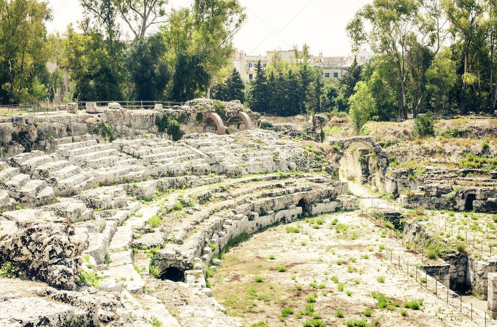 The Roman amphitheater of Syracuse (Siracusa) ��� ruins in Arche