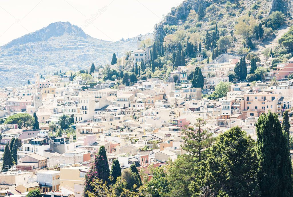 Beautiful cityscape, rooftops of Taormina, Sicily, Italy.