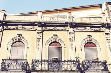 balcony in old baroque building in Catania, traditional architec