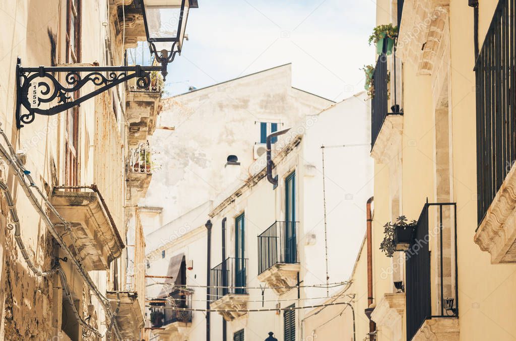 Sicily landscape, View of old buildings in seafront of Ortygia (