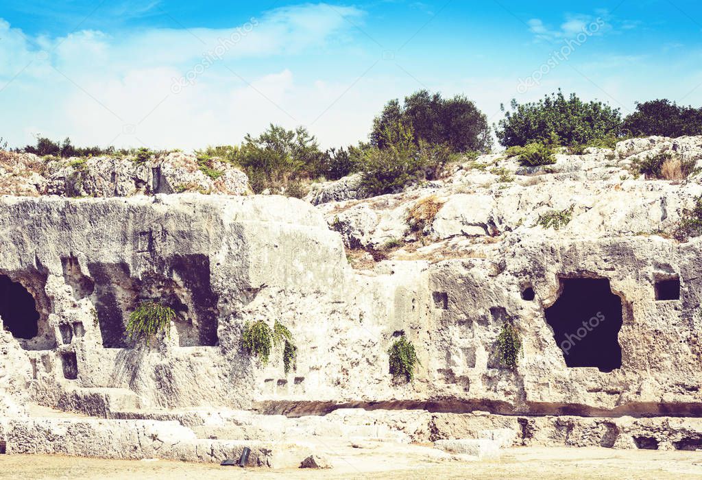 Limestone Caves near Greek Theatre of Syracuse (Siracusa), ruins