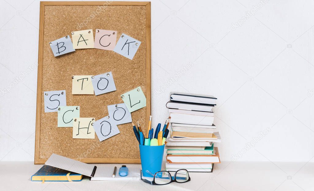 Back to school background. Stationery accessories ��� notebooks 