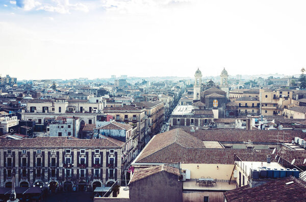 Catania, Sicily ��� august 08, 2018: aerial cityscape with tradi