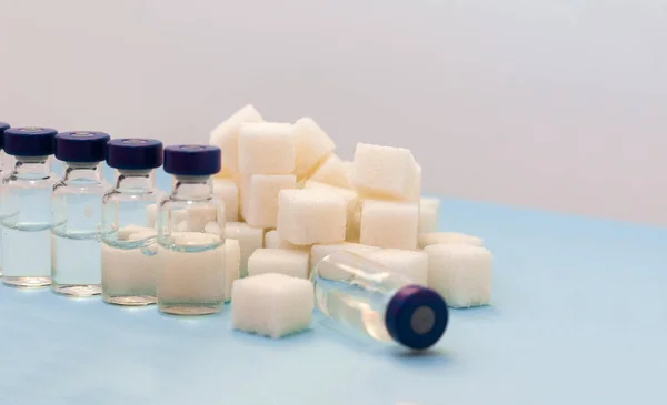 Sugar Addiction Insulin Resistance Unhealthy Diet Sugar Cubes Bottles Insulin — Stock Photo, Image