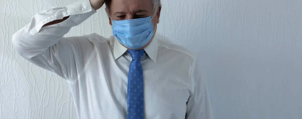 Karanténa Koronaviru Koncepce Znečištění Ovzduší Pm2 Starý Nemocný Muž Respirační — Stock fotografie
