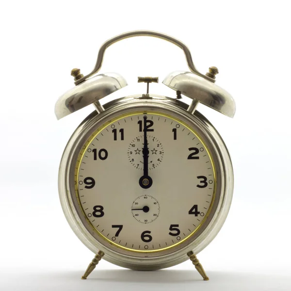 Old Style Alarm Clock Metal Twelve Oclock — Stockfoto