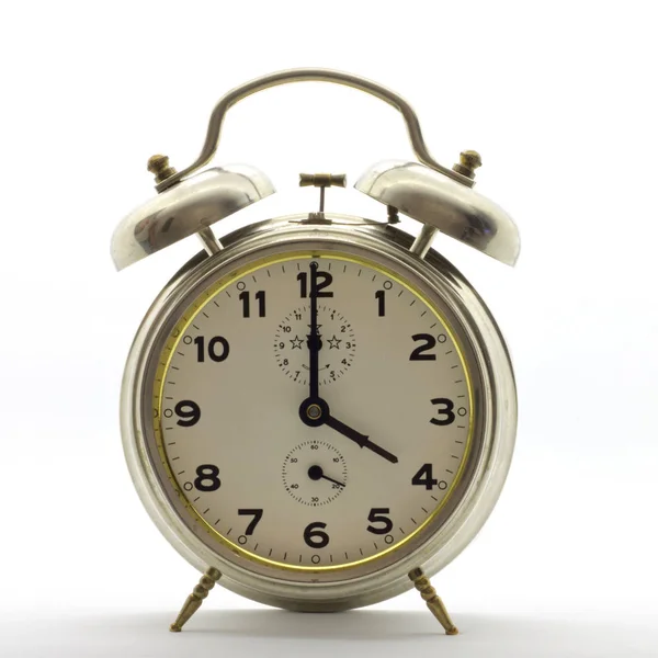 Reloj Despertador Estilo Antiguo Metal Son Las Cuatro Punto —  Fotos de Stock