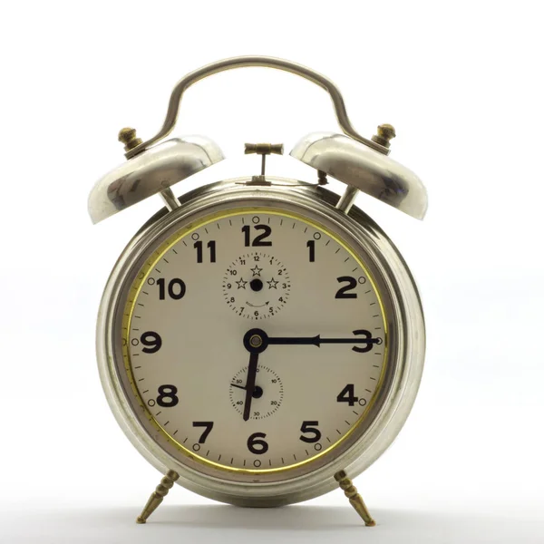 Old Style Alarm Clock Metal Quarter Six — Stock Photo, Image