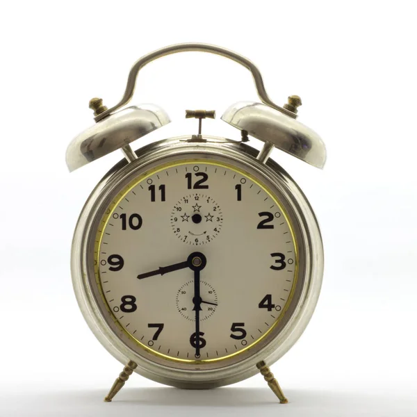 Reloj Despertador Estilo Antiguo Metal Son Las Ocho Media —  Fotos de Stock