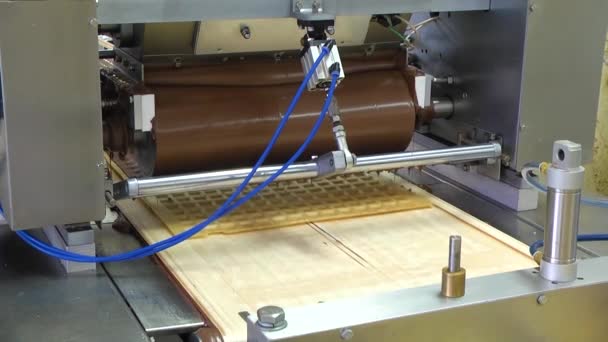 Production de confiseries. La ligne pour la production de chocolats dans un boîtier à gaufres 