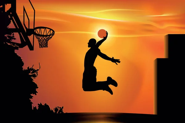 Μπάσκετ στο δρόμο στο ηλιοβασίλεμα — Διανυσματικό Αρχείο